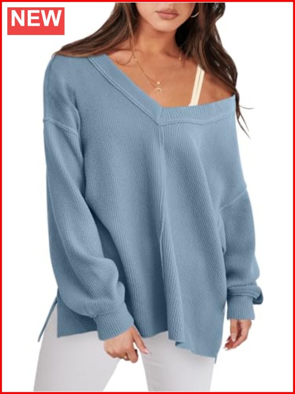 Oversized V Neck Sweatshirt Pullover Long Sleeve Casual Tunic